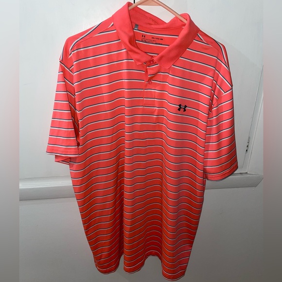 Under Armour Other - Under Armour Men’s Loose Heatgear Stretch Coral Pink Stripe Golf Polo Size XXL